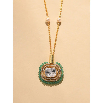 Joules By Radhika Ornate Green and White Stone Necklace