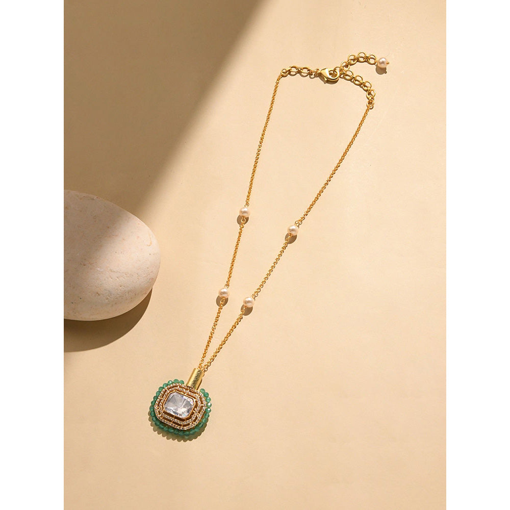 Joules By Radhika Ornate Green and White Stone Necklace