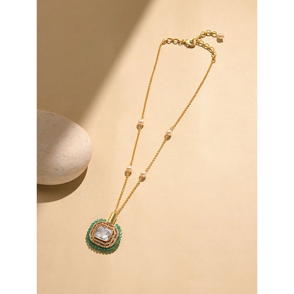 Joules By Radhika Ornate Green and White Stone Necklace
