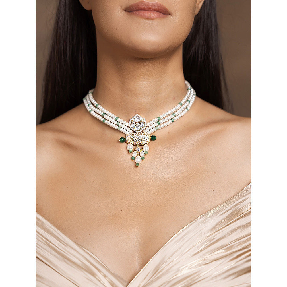 Joules By Radhika Pristine White and Green Necklace