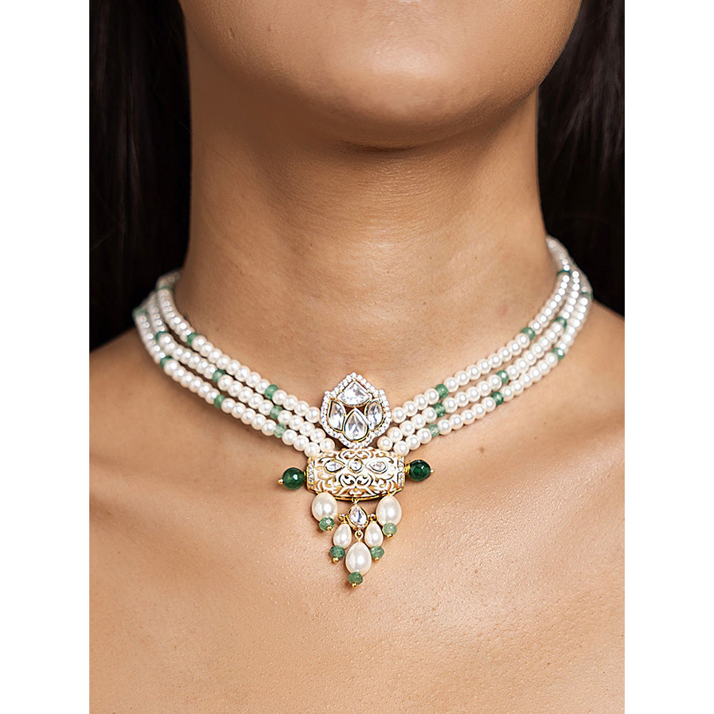 Joules By Radhika Pristine White and Green Necklace