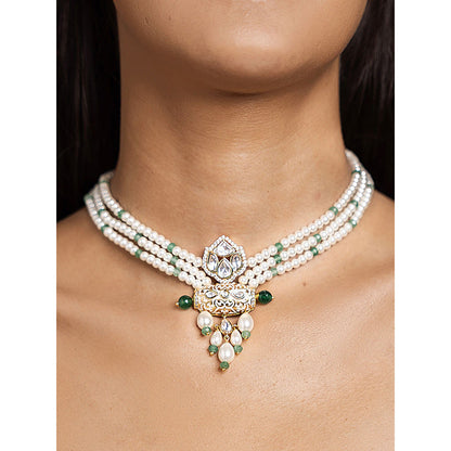 Joules By Radhika Pristine White and Green Necklace