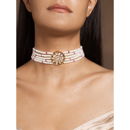Joules By Radhika Pearl White and Pink Choker Necklace