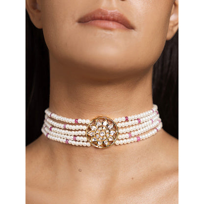 Joules By Radhika Pearl White and Pink Choker Necklace
