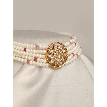 Joules By Radhika Pearl White and Pink Choker Necklace