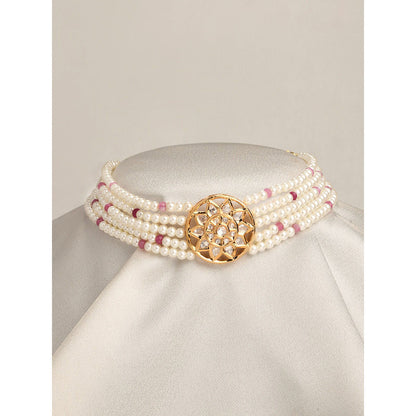 Joules By Radhika Pearl White and Pink Choker Necklace