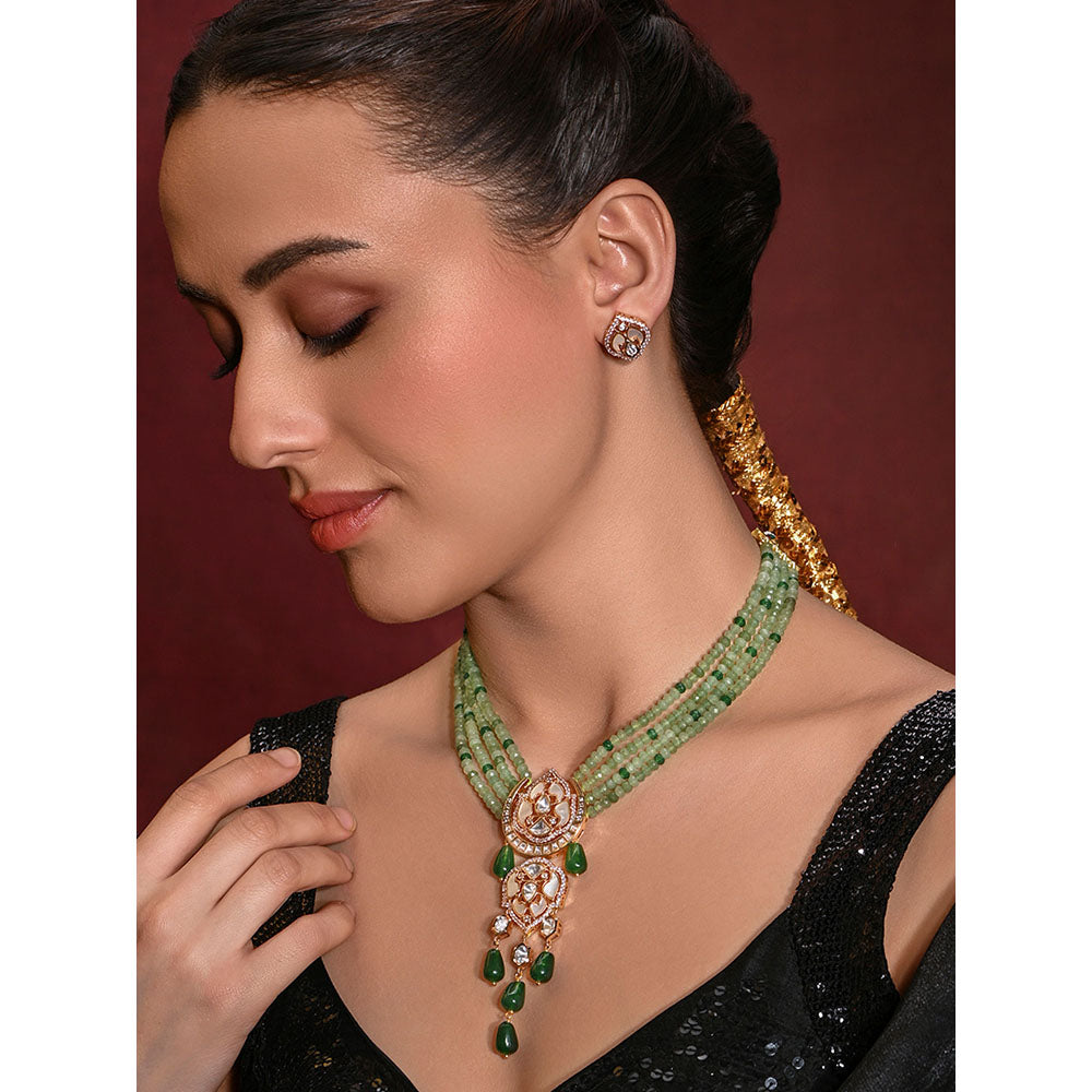 Joules By Radhika White & Green Beryllium Necklace with Earrings
