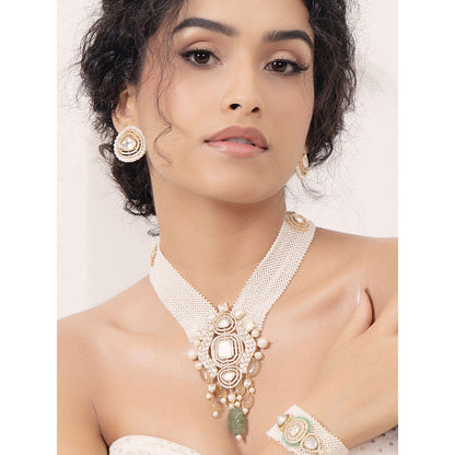 Joules By Radhika White Polki-Pearl Sophisticated Necklace with Earrings