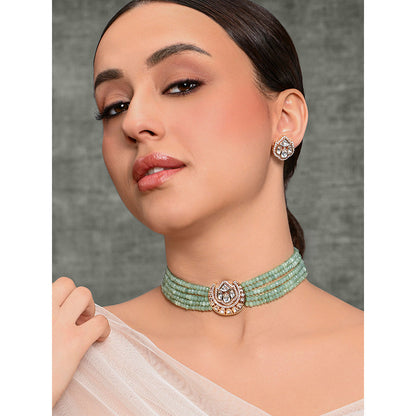 Joules By Radhika Green & White Glitzy Choker with Earrings