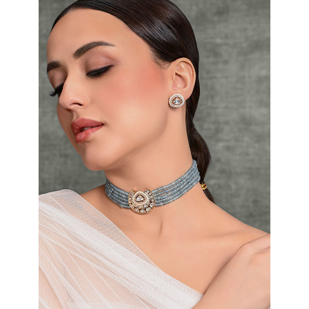 Joules By Radhika Blue & White Glitzy Choker with Earrings