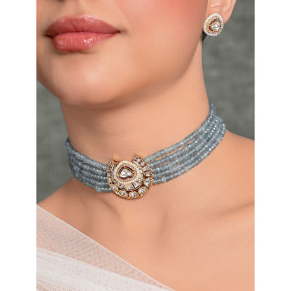 Joules By Radhika Blue & White Glitzy Choker with Earrings