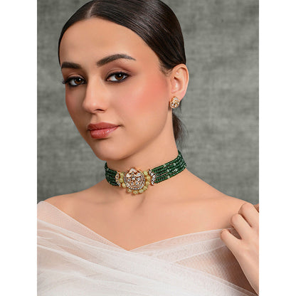 Joules By Radhika Green & White Charismatic Choker with Earrings