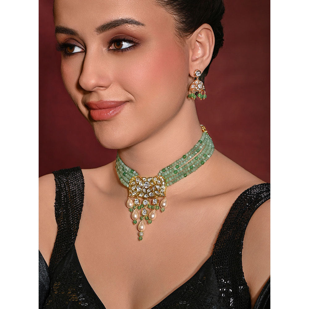 Joules By Radhika Green Hic Choker with Earrings