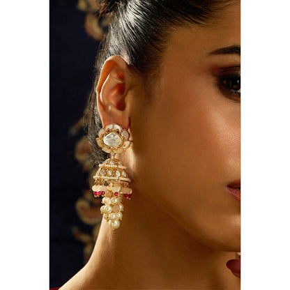 Joules By Radhika Ivory Blossom Pearl Stone Jhumka Earrings