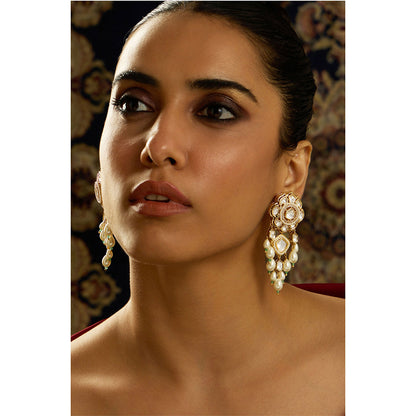 Joules By Radhika Subtle Polki Kundan Pearl Drop Earrings