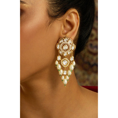 Joules By Radhika Subtle Polki Kundan Pearl Drop Earrings