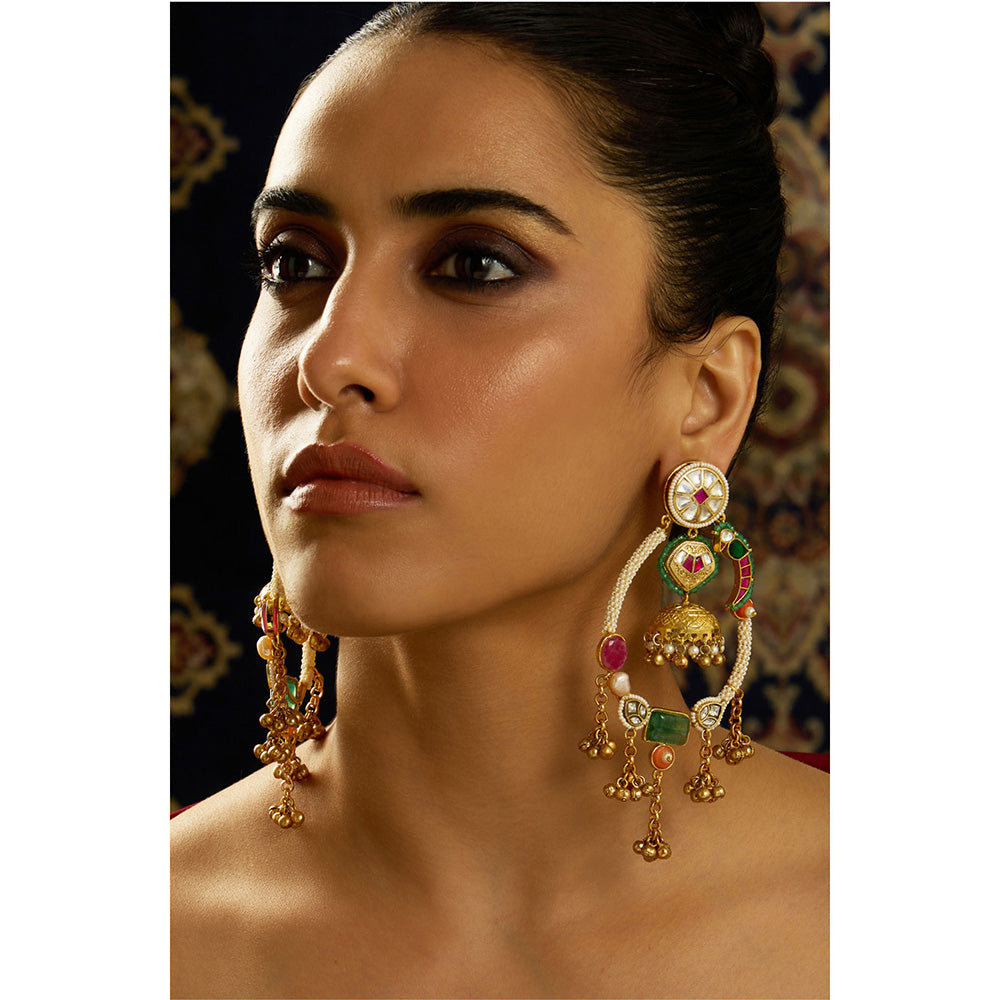Joules By Radhika Multi-Color Rajwadi Parrot Motif Drop Earrings