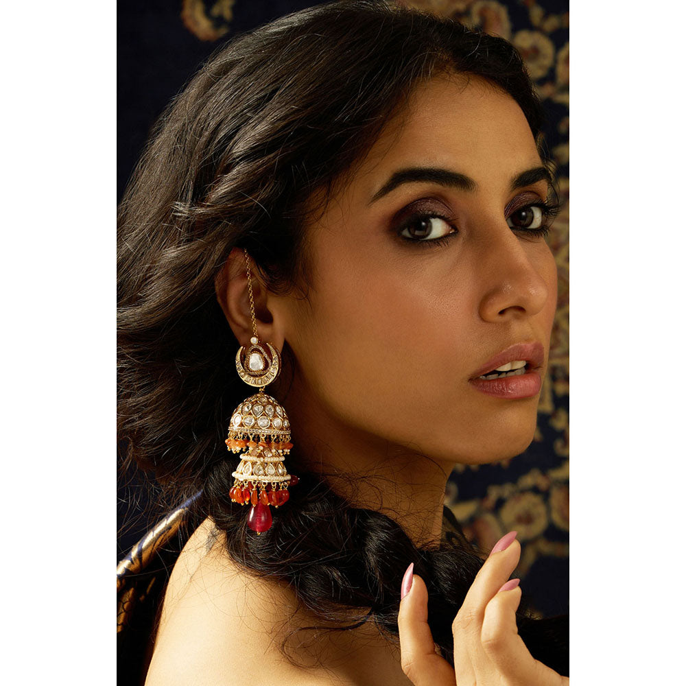 Joules By Radhika Multi-Color Sunset Harmony Kundan Jhumka Earrings
