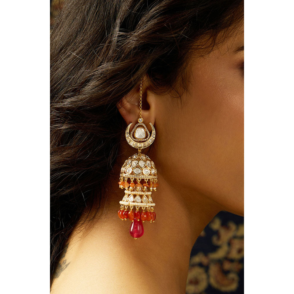 Joules By Radhika Multi-Color Sunset Harmony Kundan Jhumka Earrings