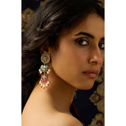 Joules By Radhika Multi-Color Charming Rajwadi Kundan Dangler Earrings