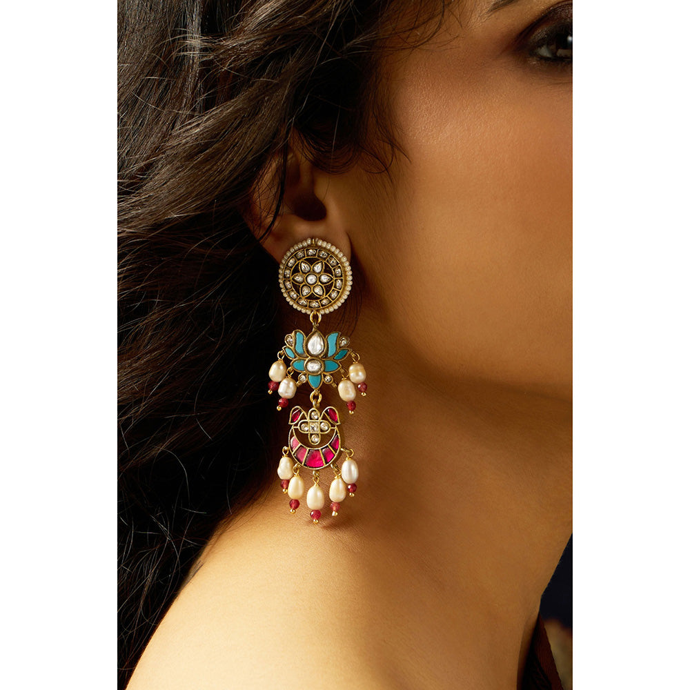 Joules By Radhika Multi-Color Charming Rajwadi Kundan Dangler Earrings