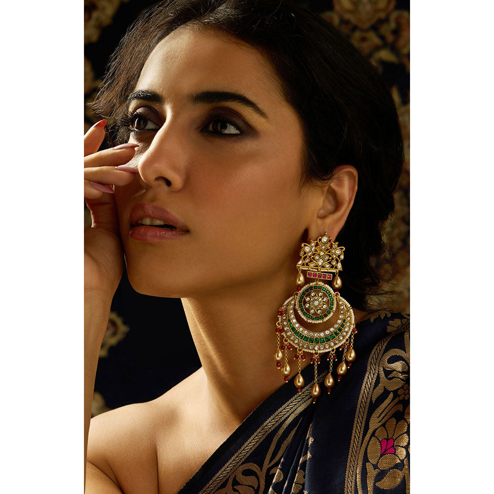 Joules By Radhika Multi-Color Rajwadi Chandbali Earrings