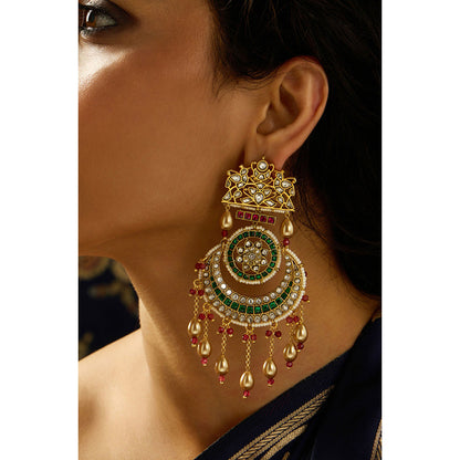 Joules By Radhika Multi-Color Rajwadi Chandbali Earrings