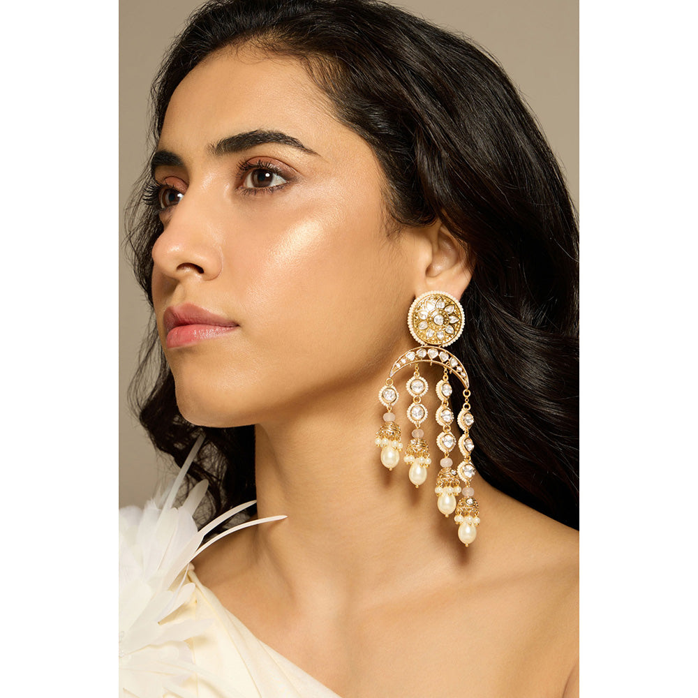 Joules By Radhika Luminous Pearl Kundan Cascade Dangler Earrings