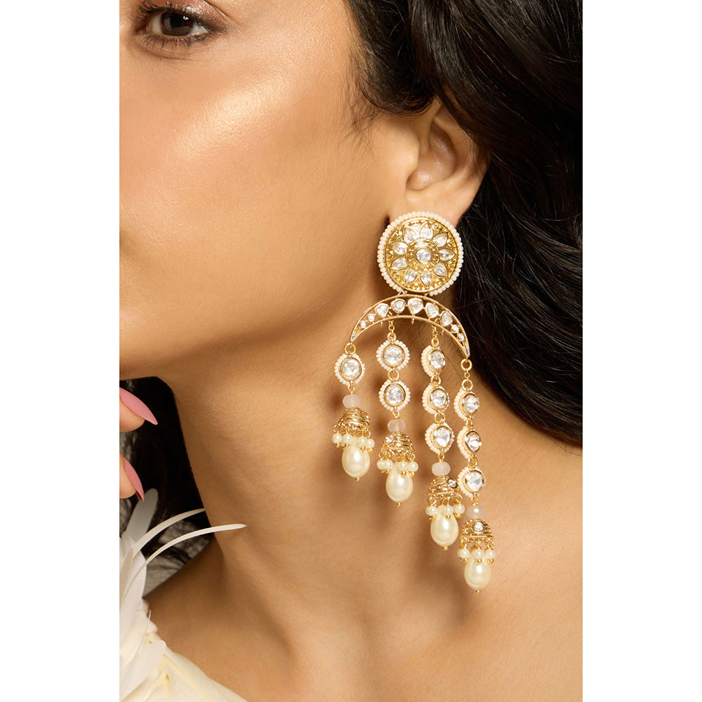 Joules By Radhika Luminous Pearl Kundan Cascade Dangler Earrings