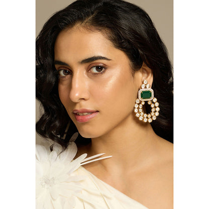 Joules By Radhika Green Verdure Gleam Polki Stone Drop Earrings