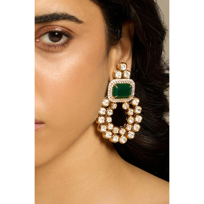 Joules By Radhika Green Verdure Gleam Polki Stone Drop Earrings