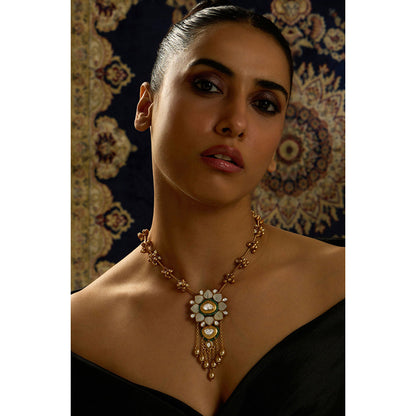 Joules By Radhika Green Beaded White Floral Pearl Elegance Necklace