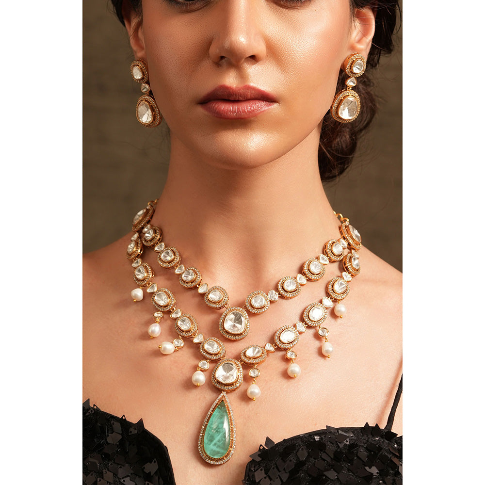 Joules By Radhika Green Cascade Polki Necklace Set