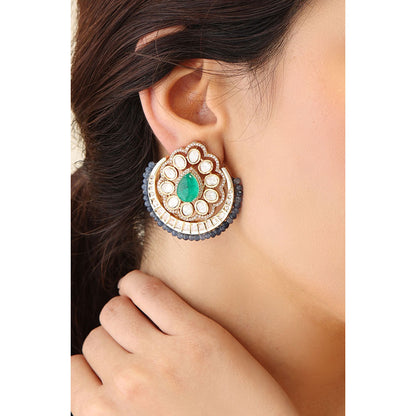 Joules By Radhika Multi-Color Amber Scrollwork Drop Kundan Earrings