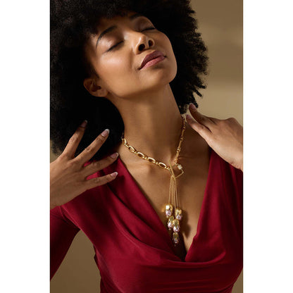 Joules By Radhika Ondine Gold Plated Pink Pearl Necklace