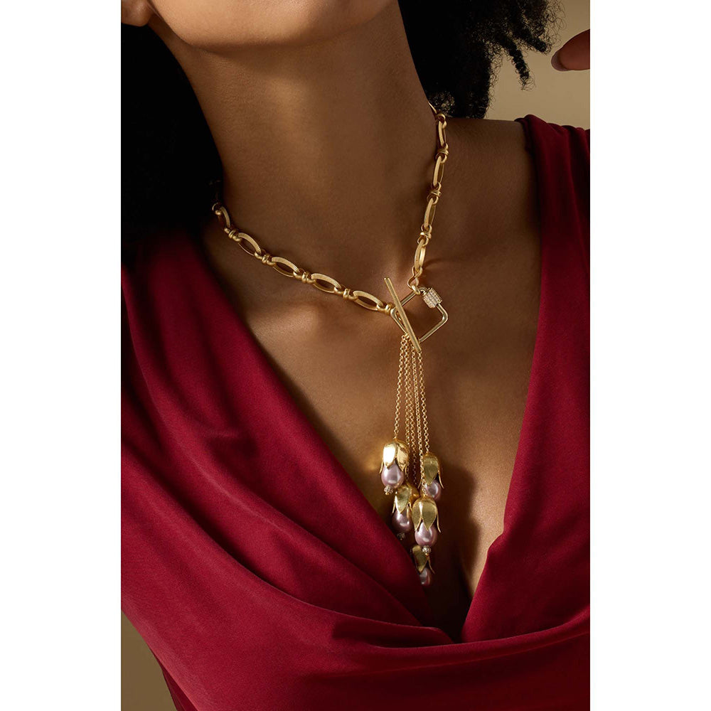 Joules By Radhika Ondine Gold Plated Pink Pearl Necklace