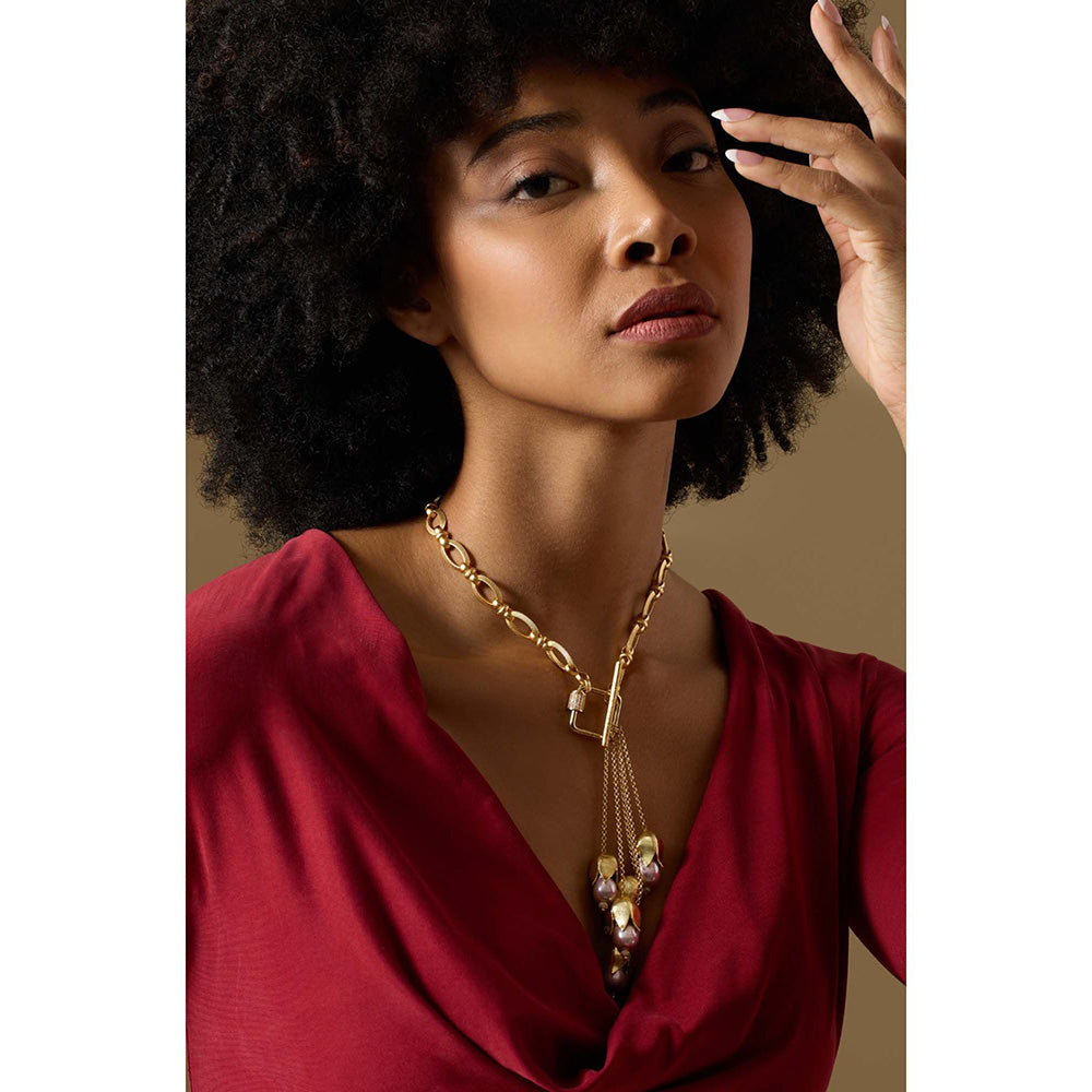 Joules By Radhika Ondine Gold Plated Pink Pearl Necklace