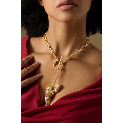 Joules By Radhika Ondine Gold Plated Pink Pearl Necklace