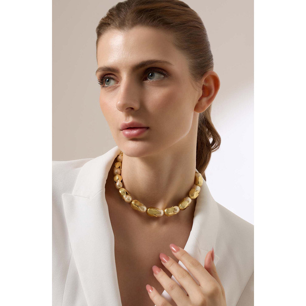 Joules By Radhika Ysolde Gold Plated Off White Pearl Necklace