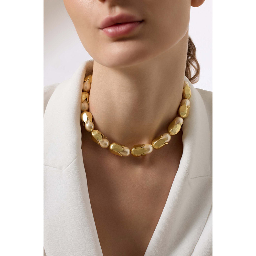 Joules By Radhika Ysolde Gold Plated Off White Pearl Necklace