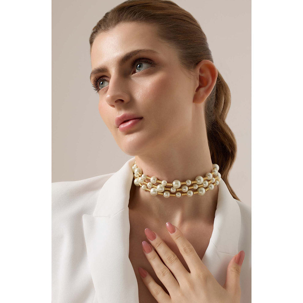 Joules By Radhika Ismara Gold Plated White Pearl Choker Necklace