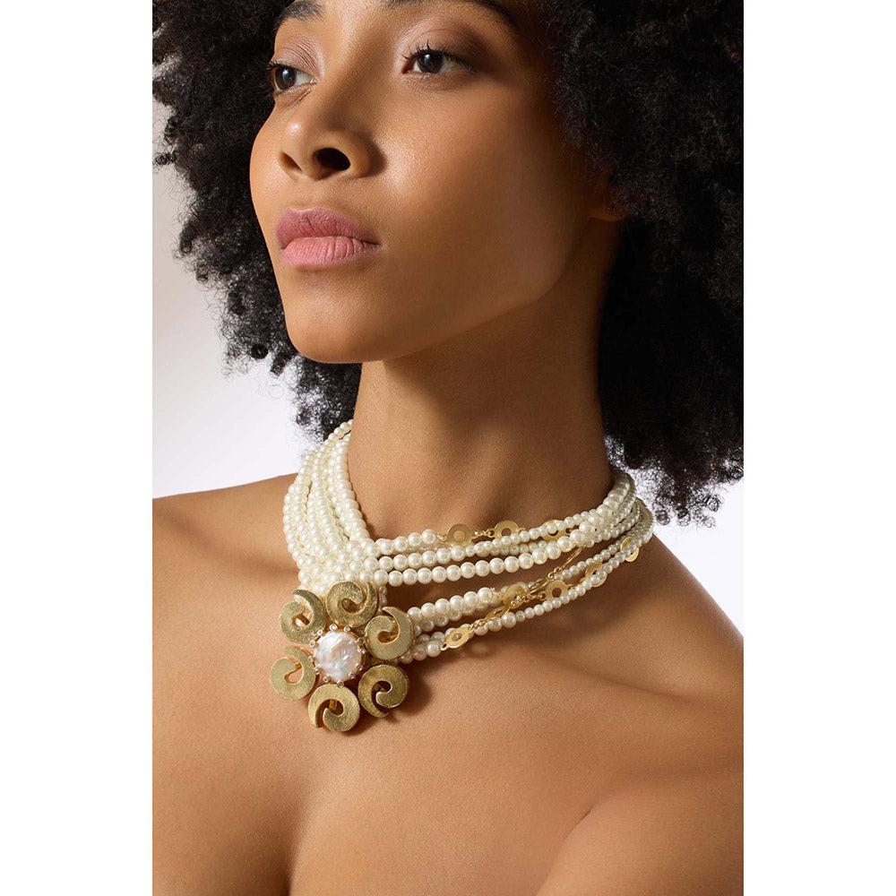 Joules By Radhika Eluent Gold Plated White Pearl Necklace