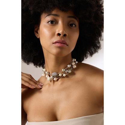 Joules By Radhika Theryssa Silver Plated Pearl Stone Studded Choker Necklace