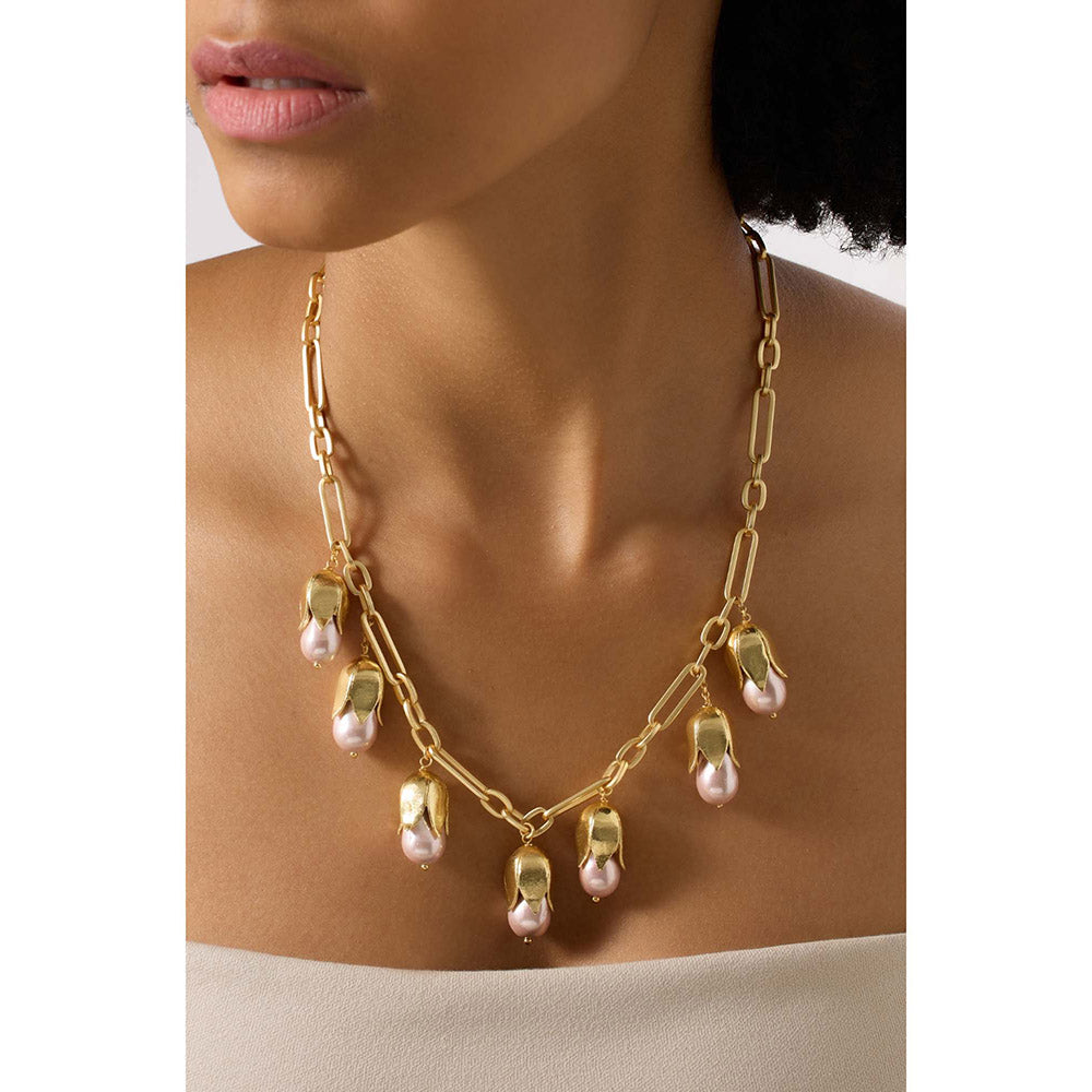 Joules By Radhika Joraelle Gold Plated Pink Pearl Necklace