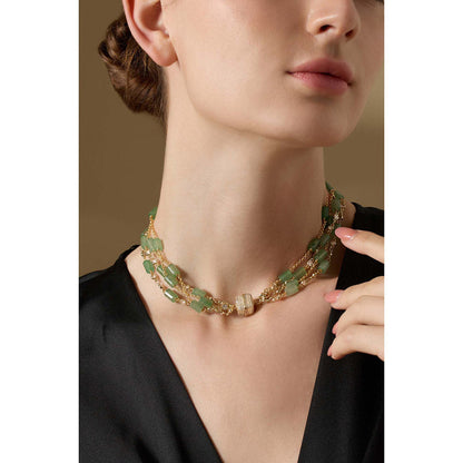 Joules By Radhika Junara Gold Plated Green Stone Necklace