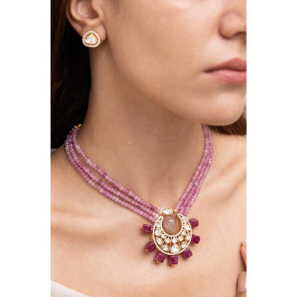 Joules By Radhika Tishya Pink Kundan Beads Necklace Set