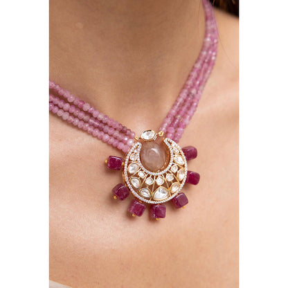 Joules By Radhika Tishya Pink Kundan Beads Necklace Set