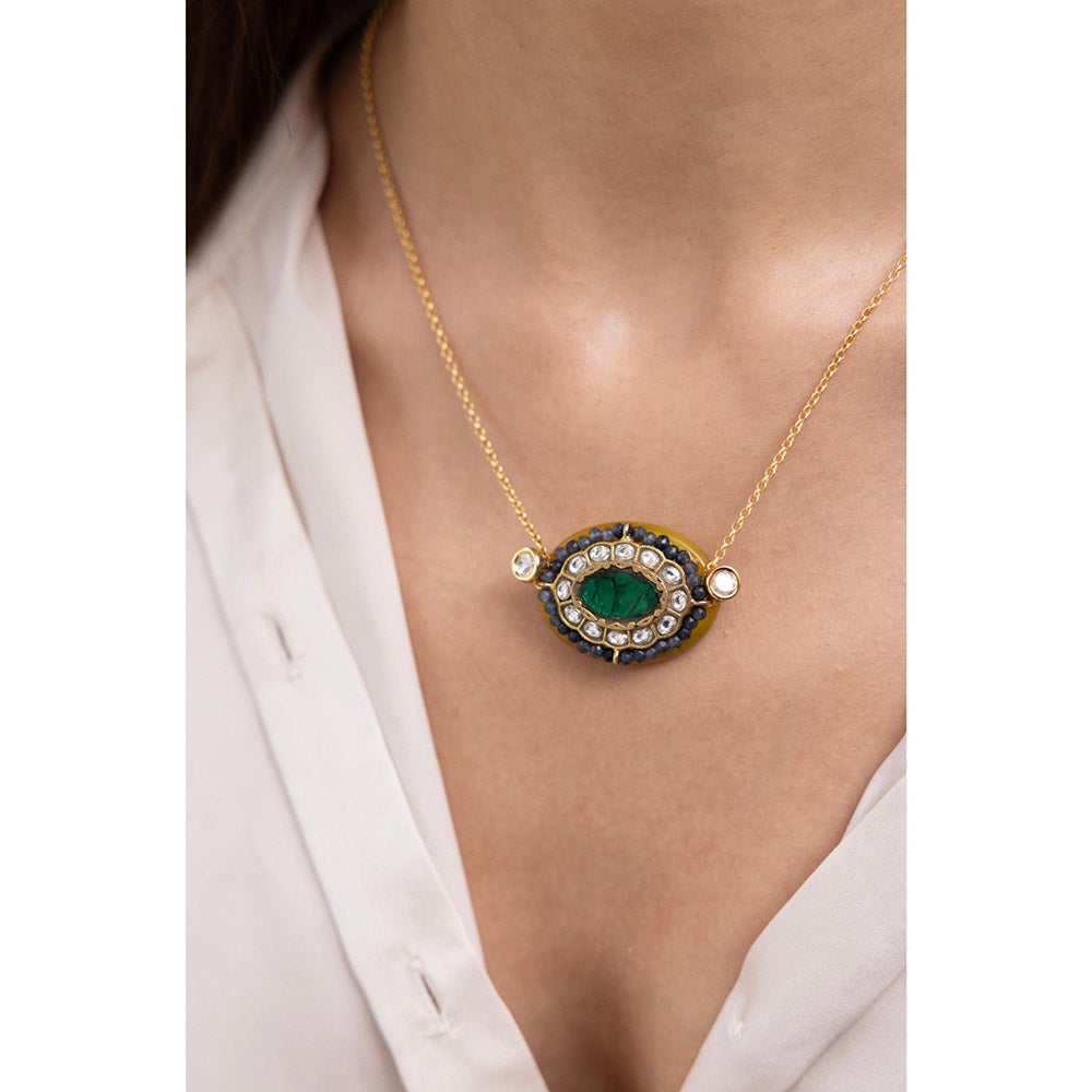 Joules By Radhika Vaibhav Green Kundan Stone Necklace