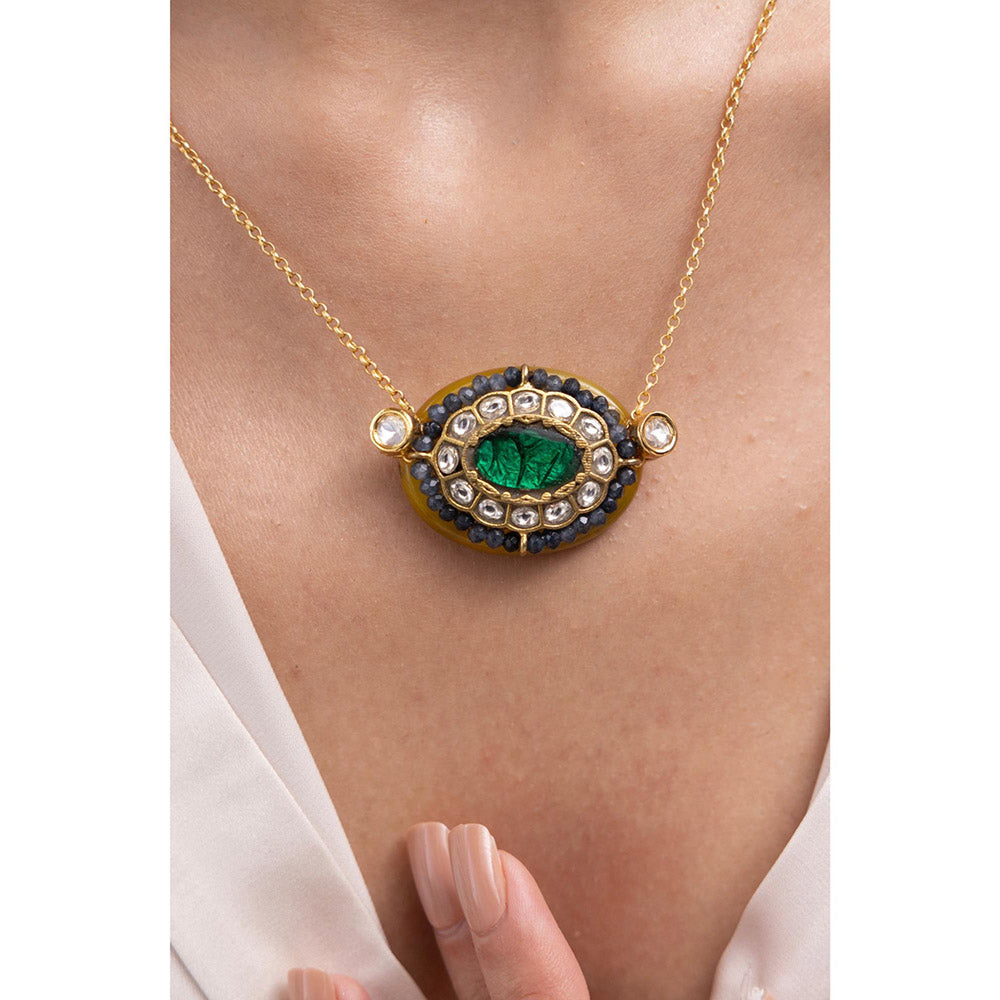 Joules By Radhika Vaibhav Green Kundan Stone Necklace