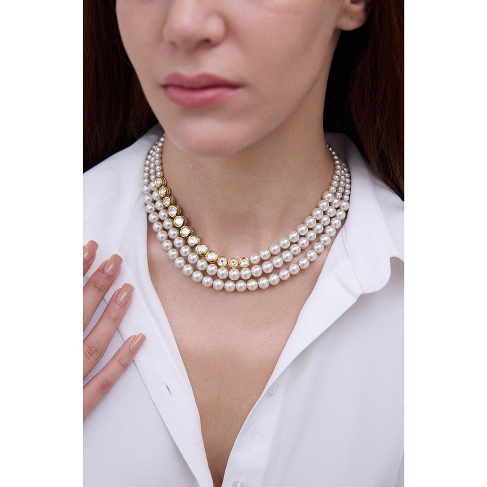 Joules By Radhika Karvi White Pearl Kundan Choker